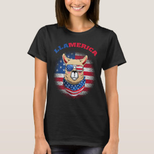 Cute Llamerica Llama & Sunglasses USA Flag Indeped T-Shirt