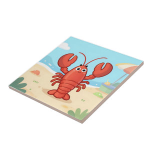 Cute lobster at the beach ceramic tile