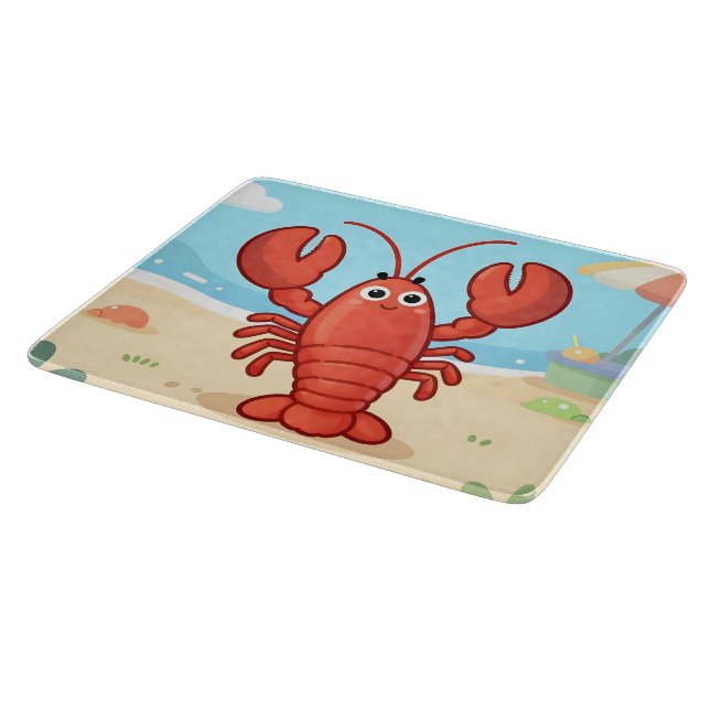 Cute lobster at the beach cutting board (Corner)