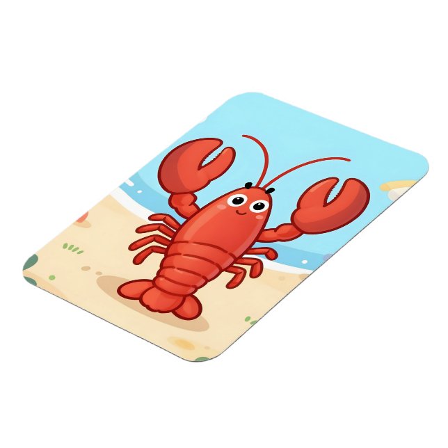 Cute lobster at the beach magnet (Left Side)