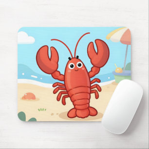 Cute lobster at the beach mouse pad