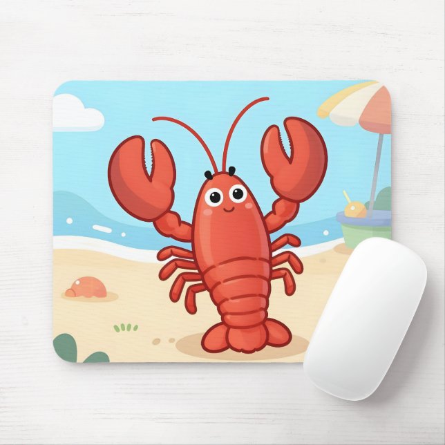 Cute lobster at the beach mouse pad (With Mouse)