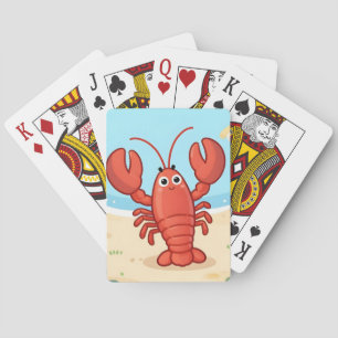 Cute lobster at the beach playing cards