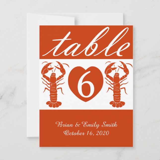 Cute lobster red custom table number card (Front)