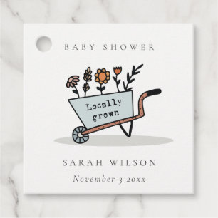 Cute Locally Grown Blue Floral Cart Baby Shower Favour Tags