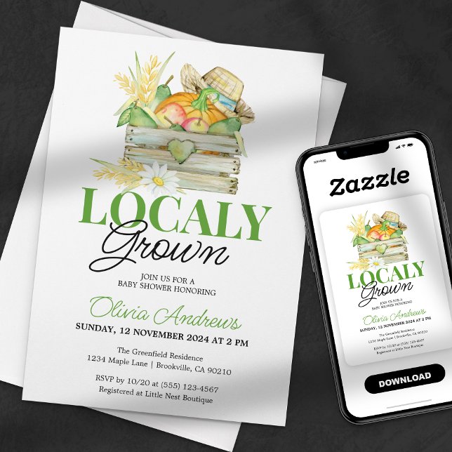 Cute Locally Grown Farmer's Market Baby Shower Invitation (Creator Uploaded)