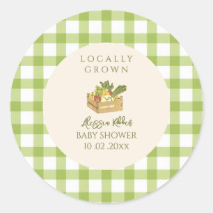 Cute Locally Grown Farmer's Veggies Baby Shower Classic Round Sticker