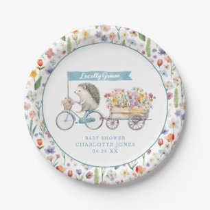 Cute Locally Grown Florals & Hedgehog Baby Shower Paper Plate