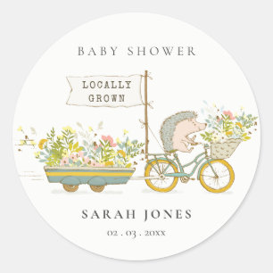 Cute Locally Grown Hedgehog Flora Bike Baby Shower Classic Round Sticker
