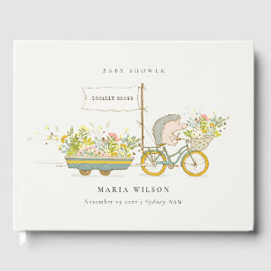 Cute Locally Grown Hedgehog Flora Bike Baby Shower Guest Book
