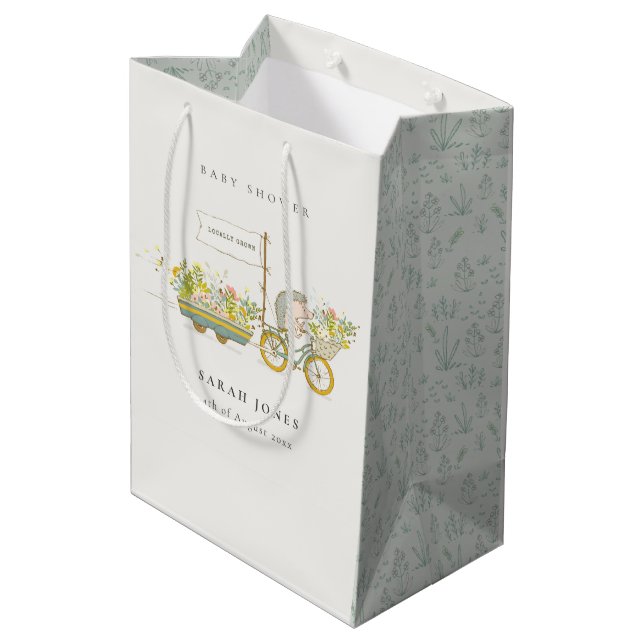 Cute Locally Grown Hedgehog Flora Bike Baby Shower Medium Gift Bag (Back Angled)