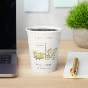 Cute Locally Grown Hedgehog Flora Bike Baby Shower Paper Cups