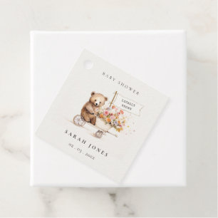 Cute Locally Grown Teddy Floral Cart Baby Shower Favour Tags