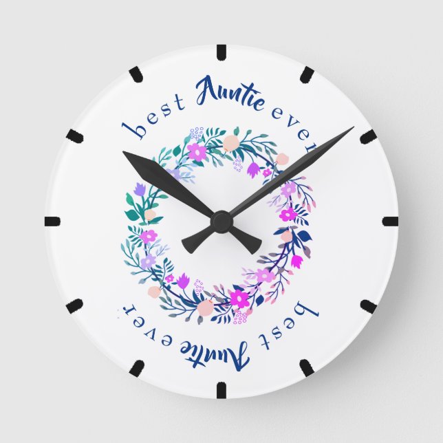 Cute logo Best Auntie Ever Word Art Round Clock (Front)