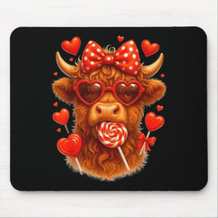 Cute Lollip Highland Cow Valentine's Day Red Heart Mouse Pad