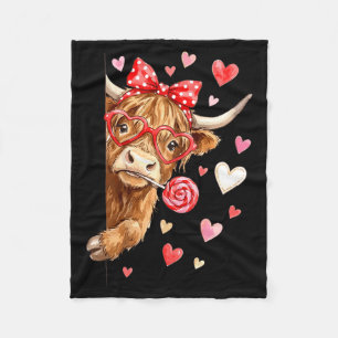 Cute Lollipop Highland Cow Valentines Day Heart Su Fleece Blanket