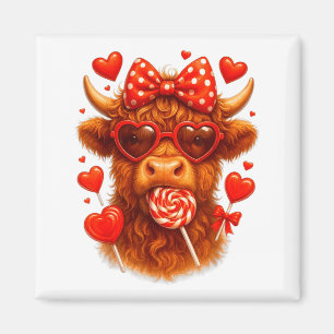 Cute Lollipop Highland Cow Valentines Day Red Hear Magnet