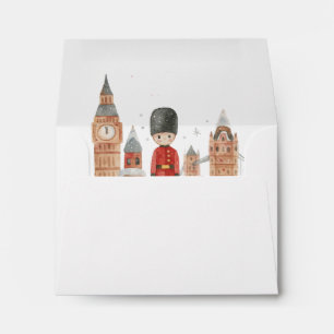 Cute London City British Guard, Big Ben & Red Bus Envelope
