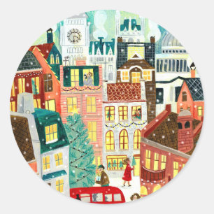 Cute London City in the Snow Christmas Holiday Classic Round Sticker