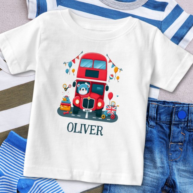 Cute London Double Deck Bus and Teddy Bear Baby T-Shirt (Creator Uploaded)