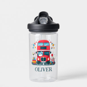 Cute London Double Deck Bus and Teddy Bear Water Bottle