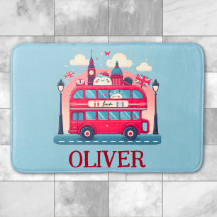 Cute London Double Deck Bus  Bath Mat