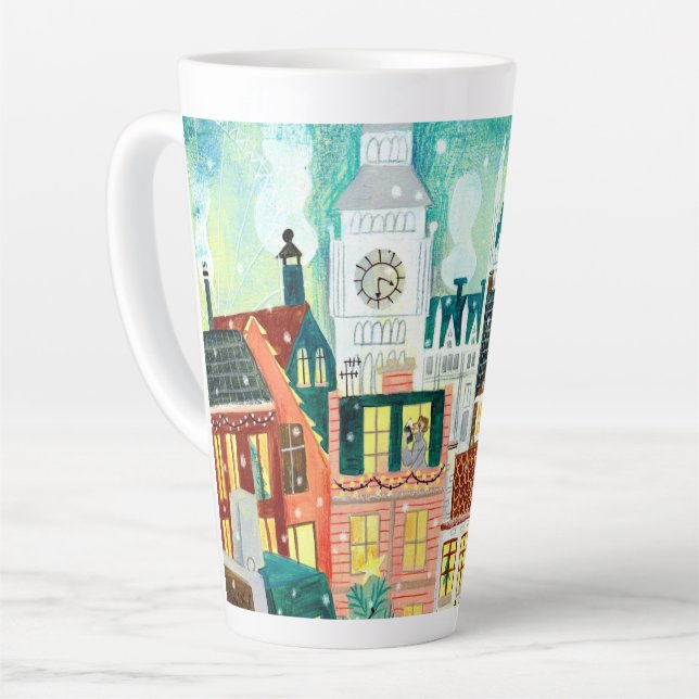 Cute London in the snow city illustration Latte Mug (Left Angle)