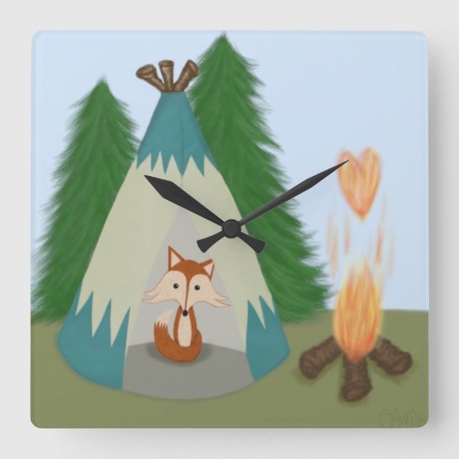 Cute Lone Fox Square Wall Clock (Front)