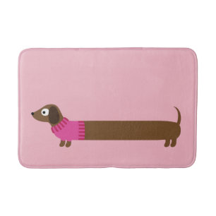 Cute Long Dachshund Illustration Bath Mat