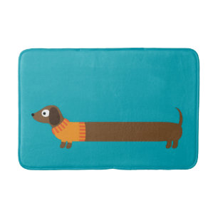 Cute Long Dachshund Illustration Bath Mat