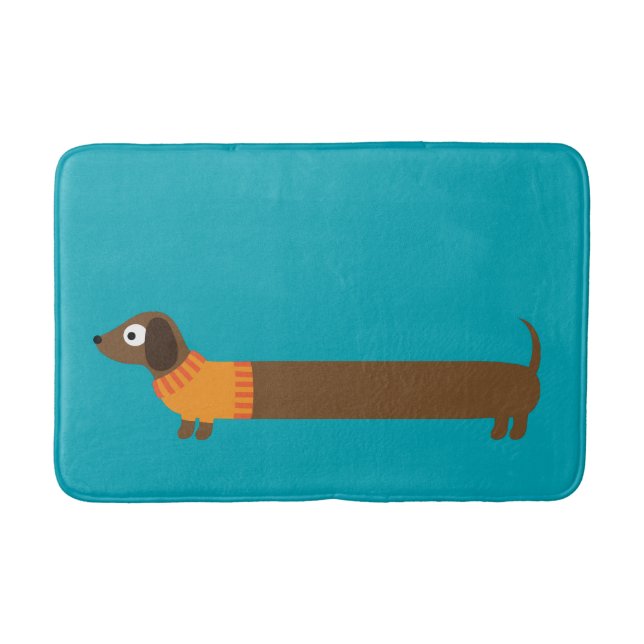 Cute Long Dachshund Illustration Bath Mat (Front)