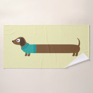 Cute Long Dachshund Illustration Bath Towel