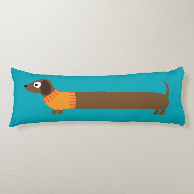 Cute Long Dachshund Illustration Body Cushion (Front)