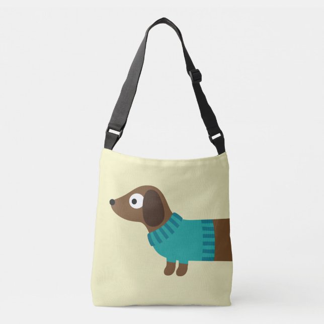 Cute Long Dachshund Illustration Crossbody Bag (Front)