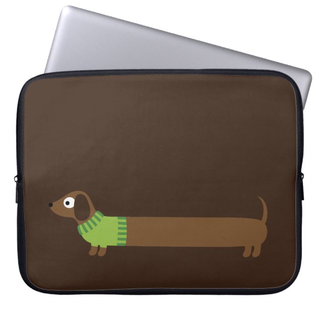 Cute Long Dachshund Illustration Laptop Sleeve (Front)