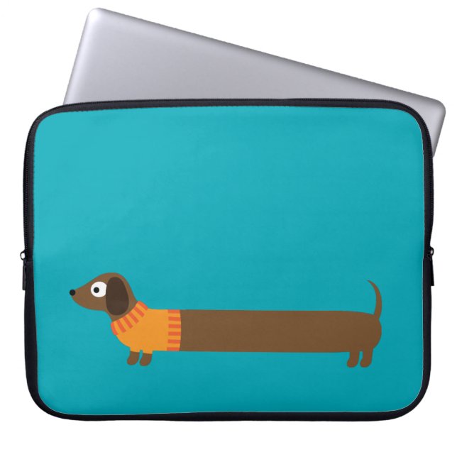 Cute Long Dachshund Illustration Laptop Sleeve (Front)