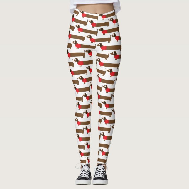 Cute Long Dachshund Illustration Leggings (Front)