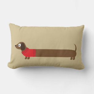 Cute Long Dachshund Illustration Lumbar Cushion