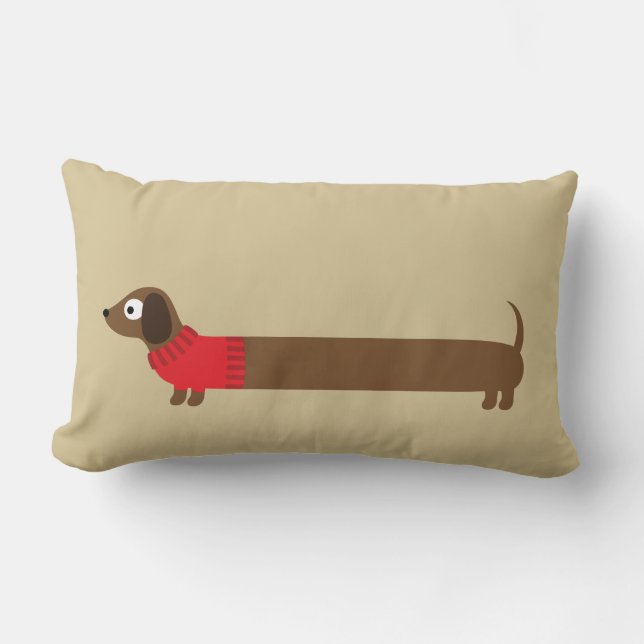 Cute Long Dachshund Illustration Lumbar Cushion (Front)