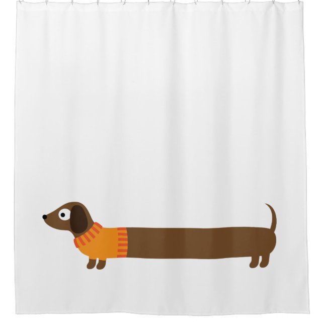 Cute Long Dachshund Illustration Shower Curtain (Front)