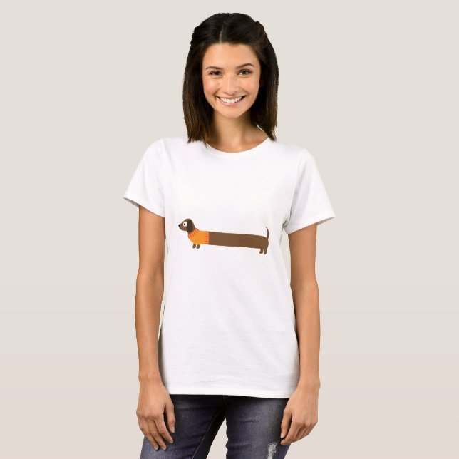 Cute Long Dachshund Illustration T-Shirt (Front Full)