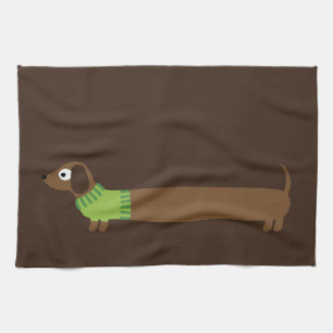 Cute Long Dachshund Illustration Tea Towel