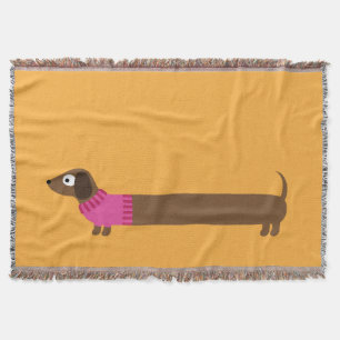 Cute Long Dachshund Illustration Throw Blanket