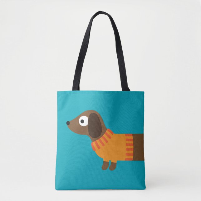 Cute Long Dachshund Illustration Tote Bag (Front)