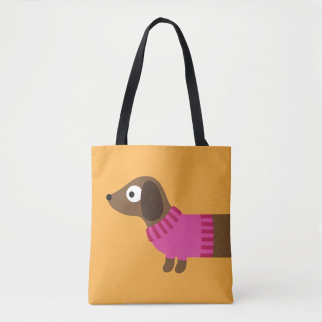 Cute Long Dachshund Illustration Tote Bag (Front)