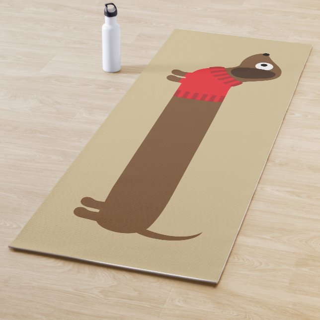 Cute Long Dachshund Illustration Yoga Mat (In Situ)