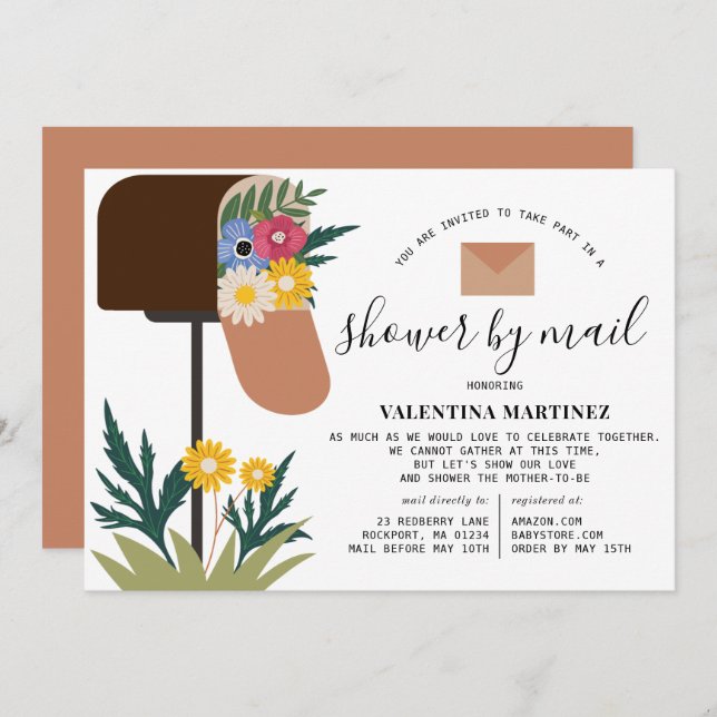Cute Long Distance Spring Floral Baby Shower Invitation (Front/Back)