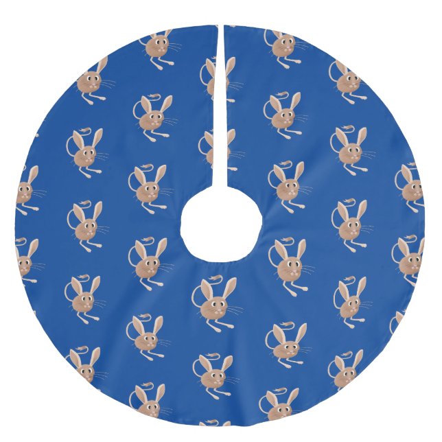 Cute long eared jerboa cartoon illustration brushed polyester tree skirt (Front)