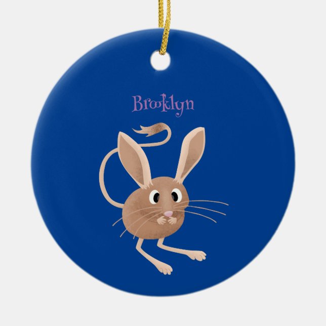 Cute long eared jerboa cartoon illustration ceramic ornament (Front)
