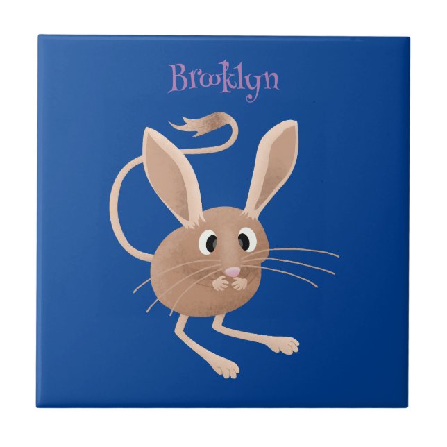 Cute long eared jerboa cartoon illustration ceramic tile (Front)